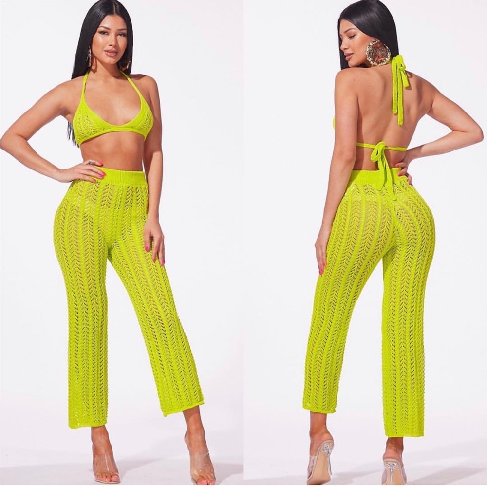 Crochet Swimsuit Cover up Pant Set